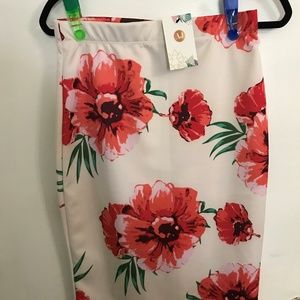 White, pink, red and green pencil skirt